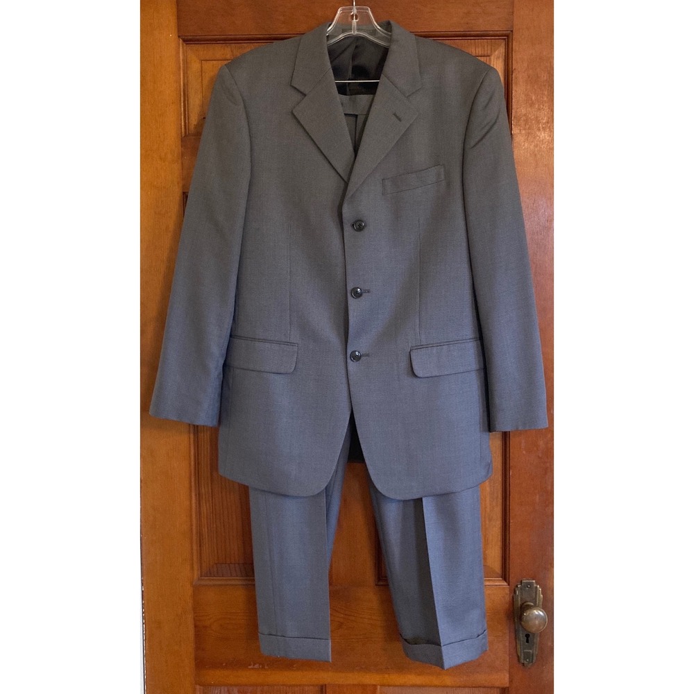Jones New York Mens 38R Gray Wool Silk 3-Button Suit Pleated Cuffed Pants 30x28
